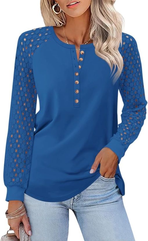 Blue Lace Long Sleeve Shirt CH33