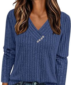 Casual Ribbed V Neck Top CH18