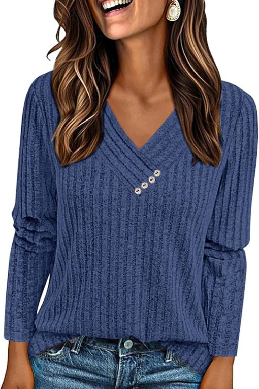 Casual Ribbed V Neck Top CH18