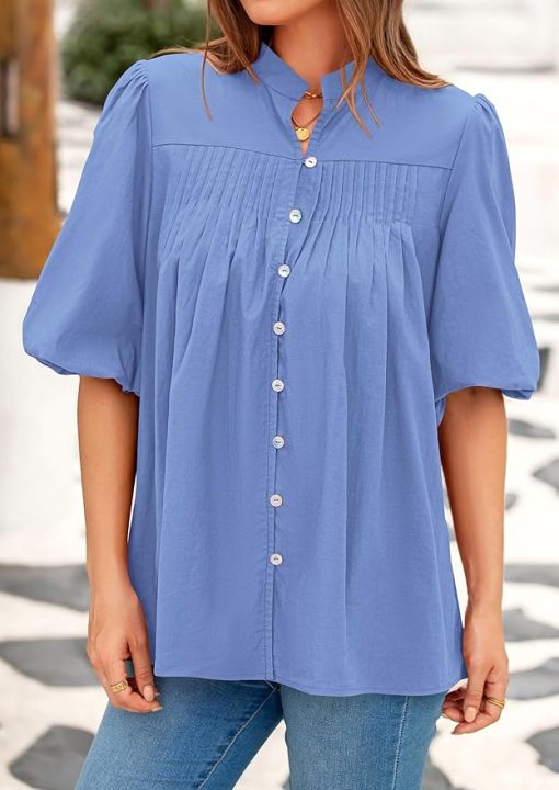 Pleated V Neck Blouse CH12 - Image 2