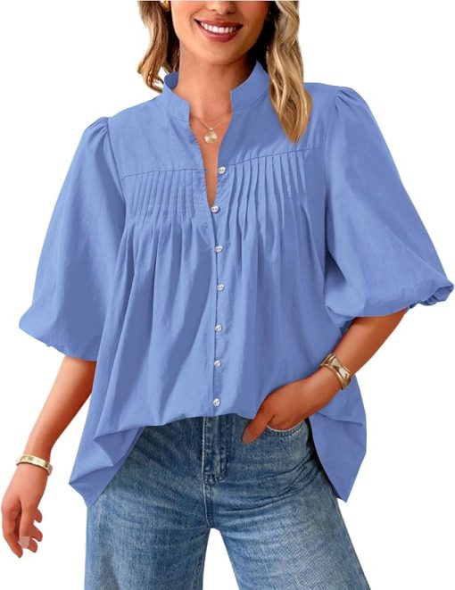 Pleated V Neck Blouse CH12