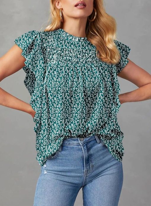 Smocked Ruffle Short Sleeve Top CH3 - Image 2
