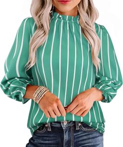 Striped Mock Neck Ruffle Top CH15
