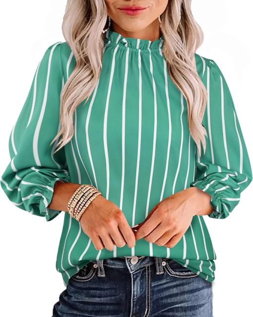 Striped Mock Neck Ruffle Top CH15