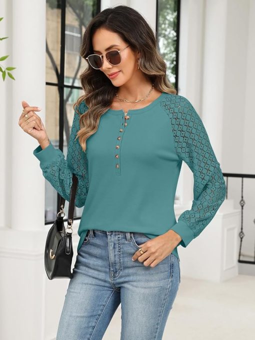 Women's Lace Long Sleeve Top CH31 - Image 2