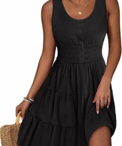 Black Elastic Waist Mini Dress CH5