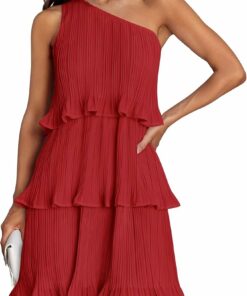 Red Layered Flowy A Line Dress CH33