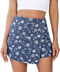 Darkness Blue Floral Denim Skirt CH96