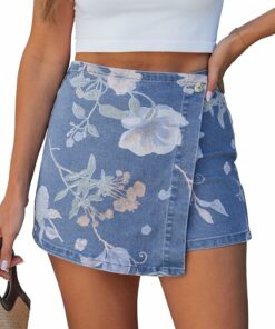 Medium Wash Floral Denim Skirt CH93