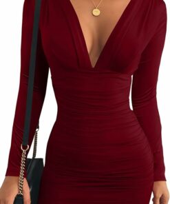 Red Ruched Bodycon Cocktail Dress CH73