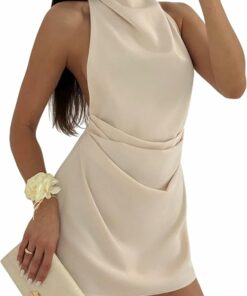Satin Halter Backless Mini Dress CH87