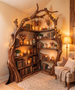 Tree Wall Bookshelf Corner Storage Bookcase Wooden Display Shelf For Living Room Bedroom Decor