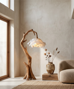 Nature Inspired Flower Floor Lamp With Solid Wood Base