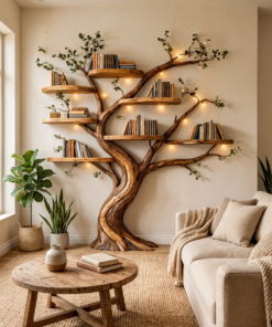Organic Tree Bookshelf Living Room Interior Sculptural Wall Display