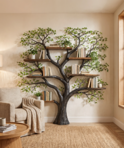 Handcrafted Wood Tree Storage Bookcase