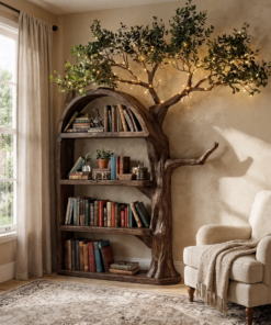 Rustic Tree Bookshelf Living Room Wall Display