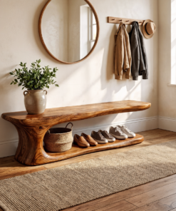 Rustic Natural Edge Wooden Shoe Bench Entry Hall