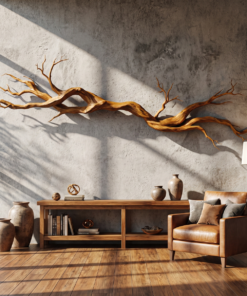 Natural Vine Carved Solid Wood Wall Sculpture Modern Decor