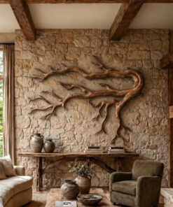 Driftwood Root Sculptural Solid Wood Wall Art Rustic Nature Inspired Decor