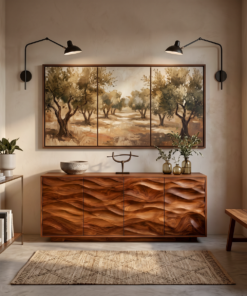 Minimalist Wooden Wave Carved Sideboard For Home
