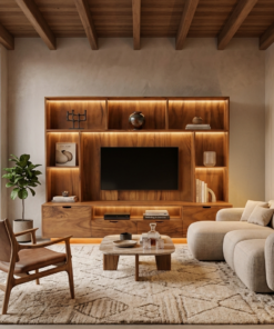 Modern TV Wall Unit With LED Shelves For Living Room
