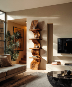 Modern Curved Floating Shelf For Statement Living Room