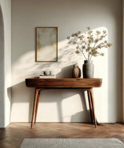 Mid Century Natural Wood Console Table For Hallway Decor