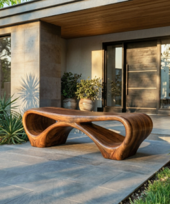 Modern Sculptural Outdoor Bench With Curved Design For Garden