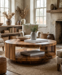 Modern Round Coffee Table With Shelf For Living Room And Lounge