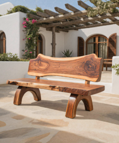 Rustic Live Edge Bench With Backrest For Patio Garden Courtyard