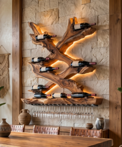 Mid Century Wine Rack For Living Room Bottle Display