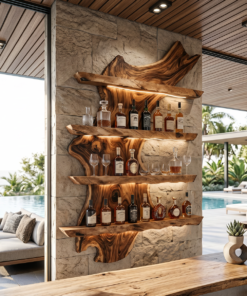 Mid Century Wine Rack For Kitchen Bar Wall Shelf