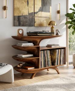 Modern Wooden Record Stand For Bedroom Interior Design Style