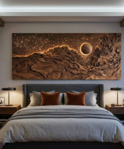 Hand Carved Wall Art With LED Eclipse Design For Living Room