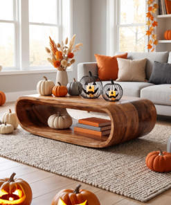 Mid Century Wooden Live Edge Coffee Table For Living Room Halloween Decor