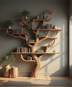 Corner Branch Shelf Wood Bookcase Wall Mounted