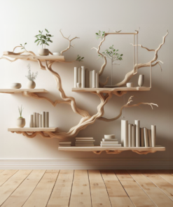 Tree Books Shelf Decor Solid Wood Carving