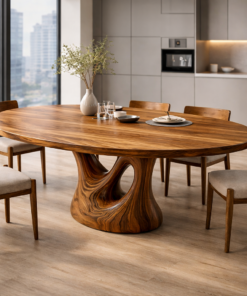 Farmhouse Wooden Dining Table With Sculptural Base For Dining Room