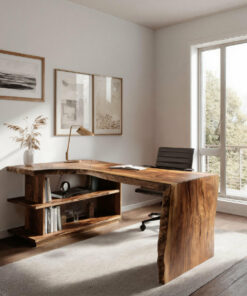 Modern L Shaped Desk With Bookshelf For Home Office