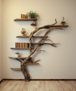 Narrow Wild Mulberry Wood Tree Shelf On Wall Mount Seasonal Celebrations