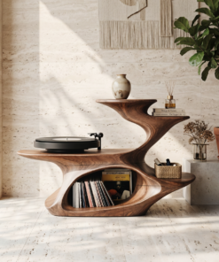 Handcrafted Live Edge Record Stand Unique Living Room