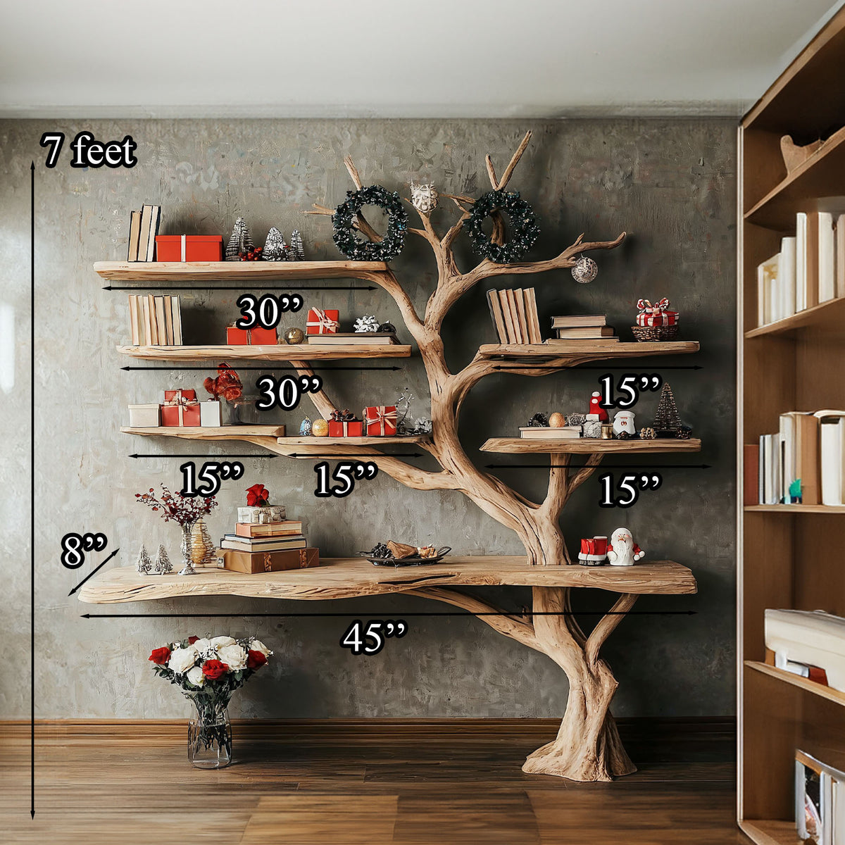 Tree Branch Shelf Xmas Driftwood Bookshelf Christmas Decor - Image 4