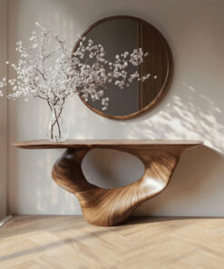 Console Table Unique Art Solid Wood Handmade Narrow Wood