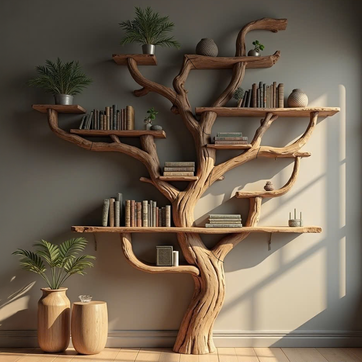 Corner Branch Shelf Wood Bookcase Wall Mounted - Image 3