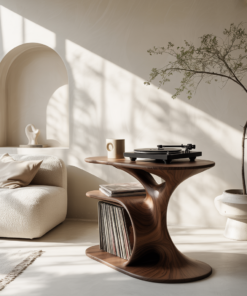 Audelle Fluid Form Solid Wood Record Player Stand