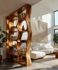 Auralis Sculpted Solid Wood Divider Bookshelf