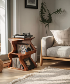 Aurea Wave Sculptural Solid Wood Record Player Stand