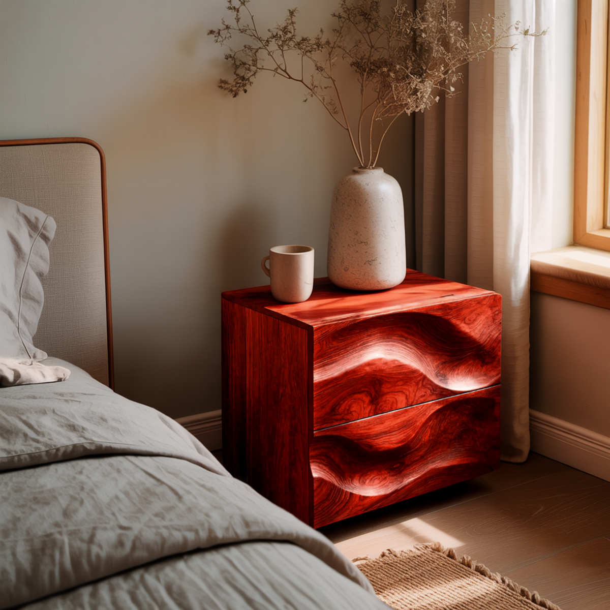 Aurelin Wave Handcrafted Wood Bedside Table - Image 3