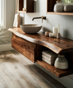 Aurelion Live Edge Solid Wood Floating Bathroom Vanity With Drawers SPA943999
