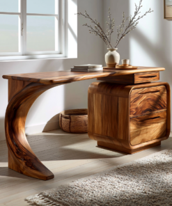 Aurelith Sculpted Solid Wood Desk With Drawers